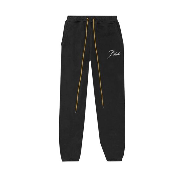 Rhude Black Sweatpants with Yellow Drawstrings - Picture 1 of 1